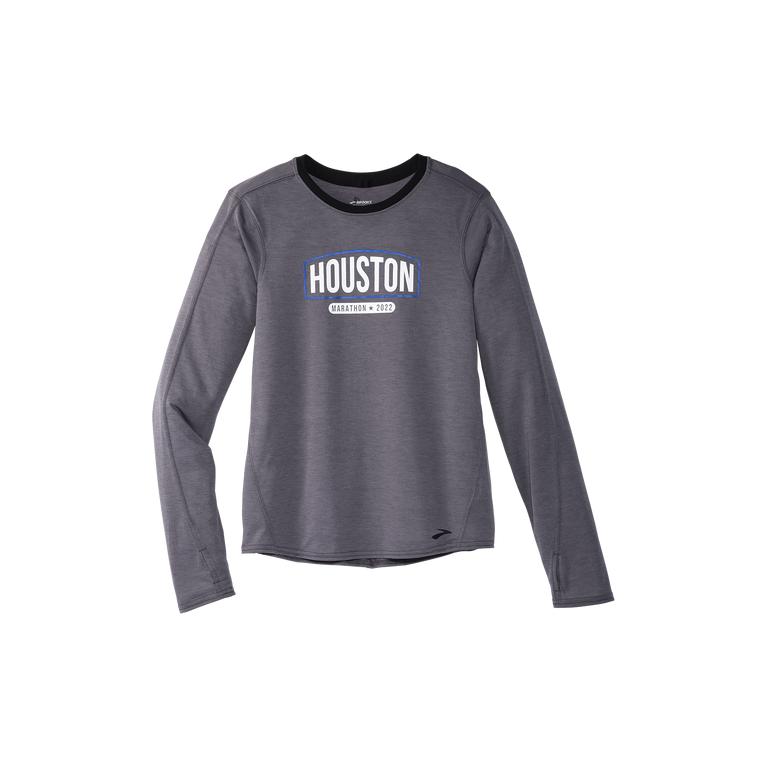 Brooks Women's Houston22 Distance Graphic LS Long Sleeve Running Shirt - Shadow Grey/26.2 Banner (UV